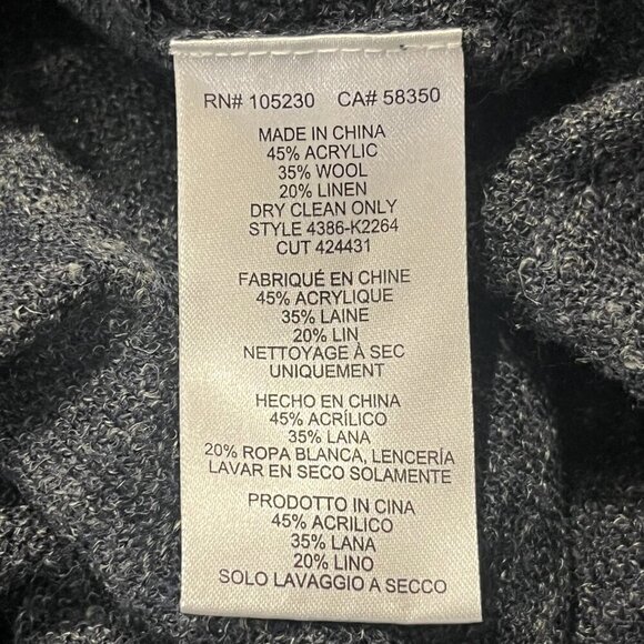 JOIE Women's Dark Gray Wool Linen Blend Open Front Fringe Hem Long Cardigan - Picture 4 of 5